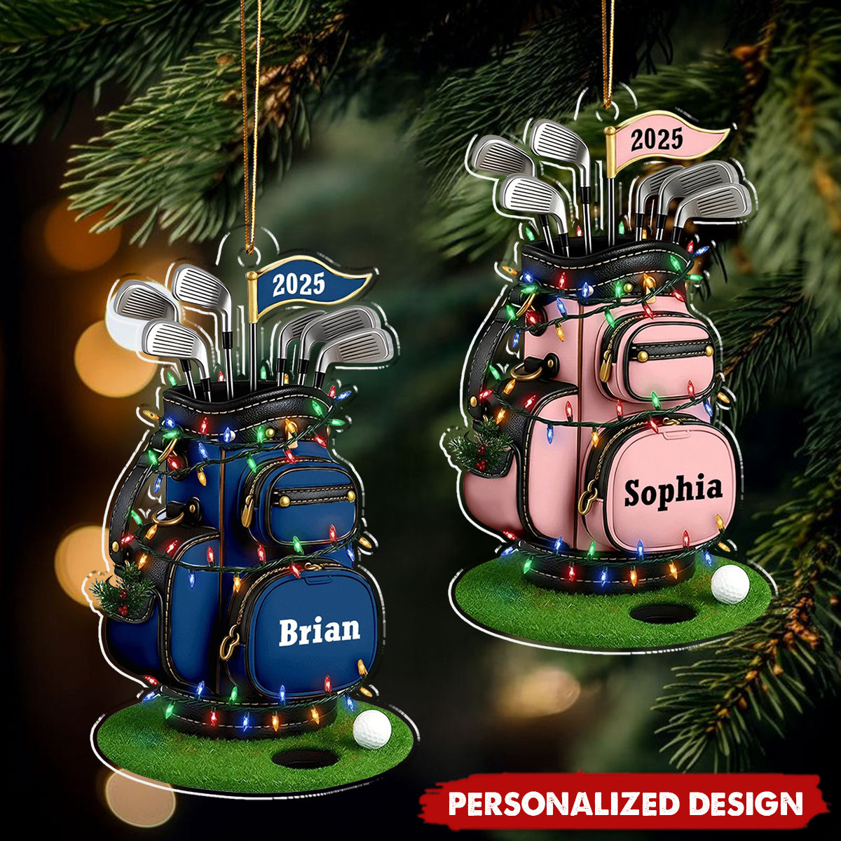 Personalized Golf Bag Ornament 2025, Custom Name Golf Lover Gift