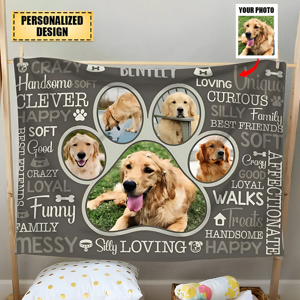 Personalized Paw Print Photo Collage Blanket