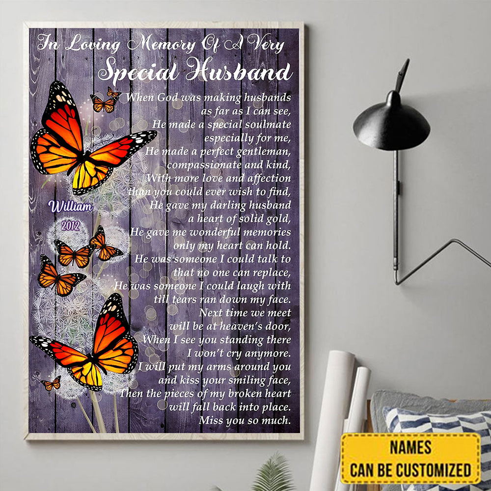 In loving memory husband Butterfly Poster - Canvas Wall Art Framed, Home Decoration-Memory Gifts
