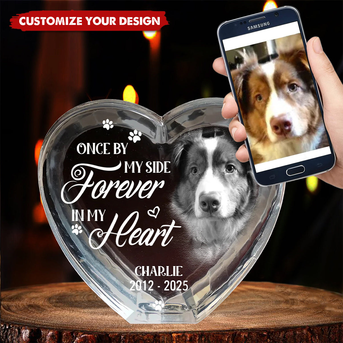 Custom Photo Your Love Lives On In My Heart - Pet Memorial Personalized Custom 3D Crystal Heart Shaped