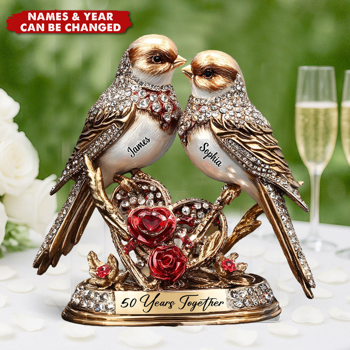 Lovebirds Couple Anniversary Gift - Personalized Couple Custom Shaped Acrylic Plaque