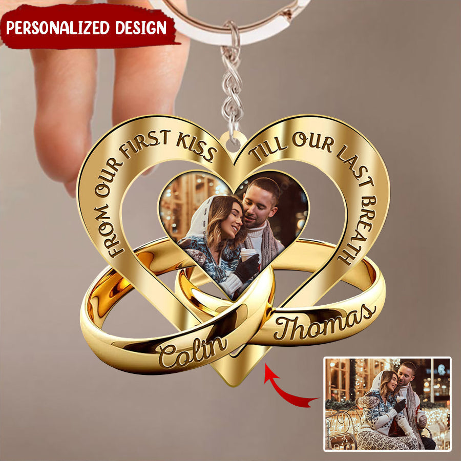 Customized Couple Names Upload Photo From Our First Kiss Personalized Acrylic Keychain