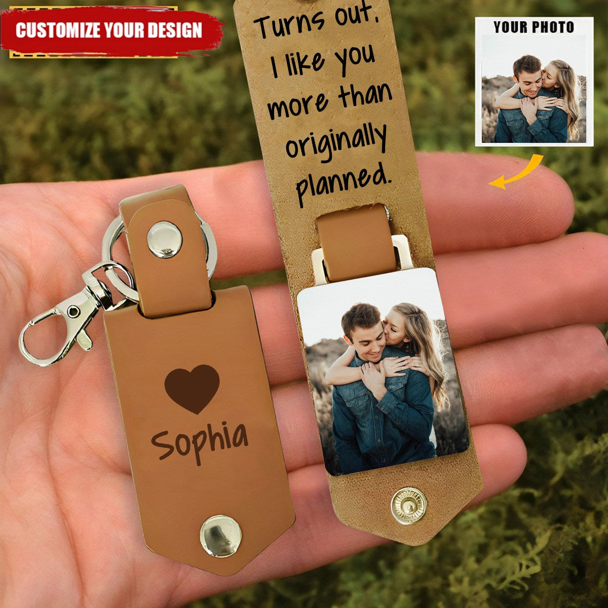 ”Turns Out, I Like You More Than Originally Planned" - Personalized Couple Leather Keychain