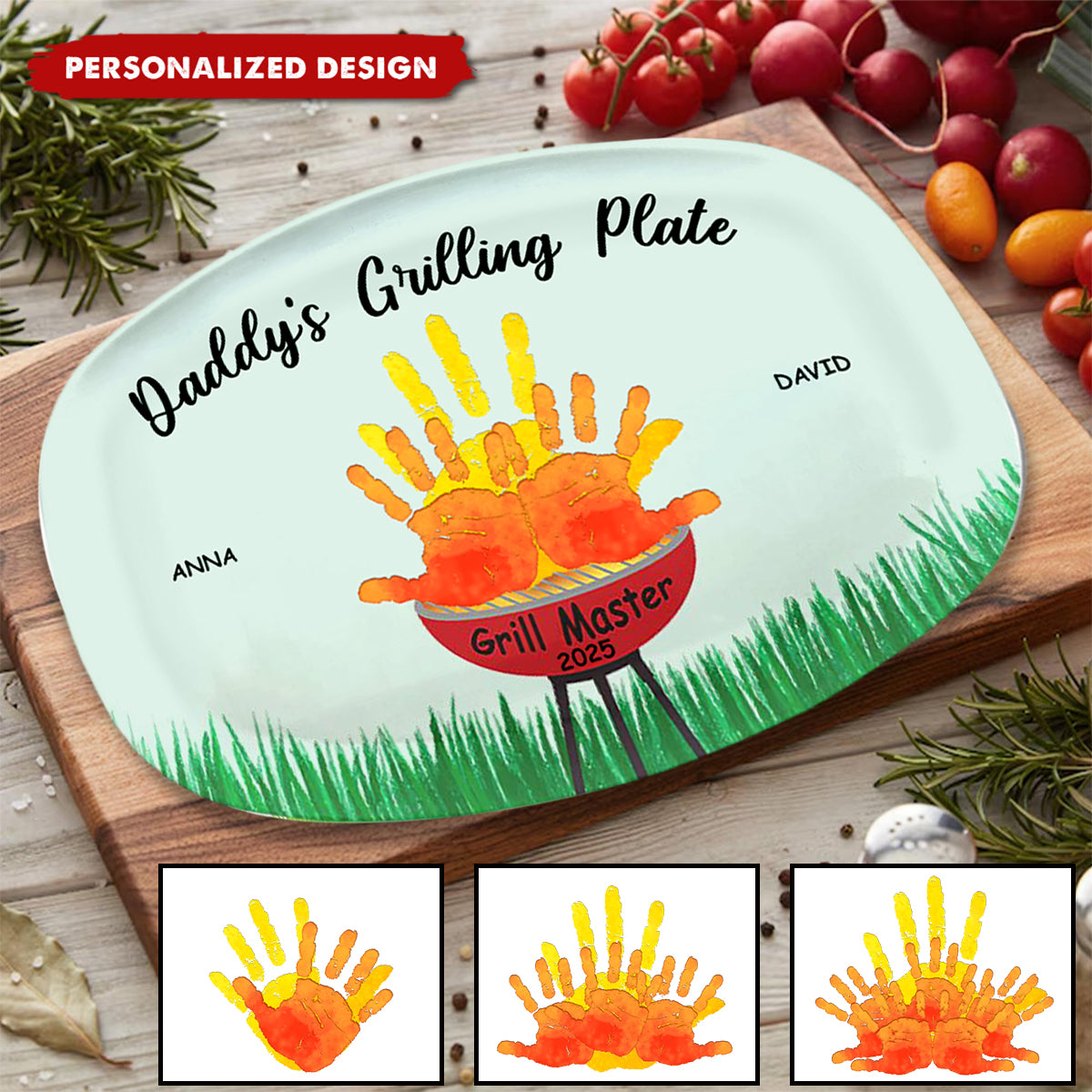 Daddy Grill Master - Family Personalized Custom Platter - Father's Day, Birthday Gift For Dad