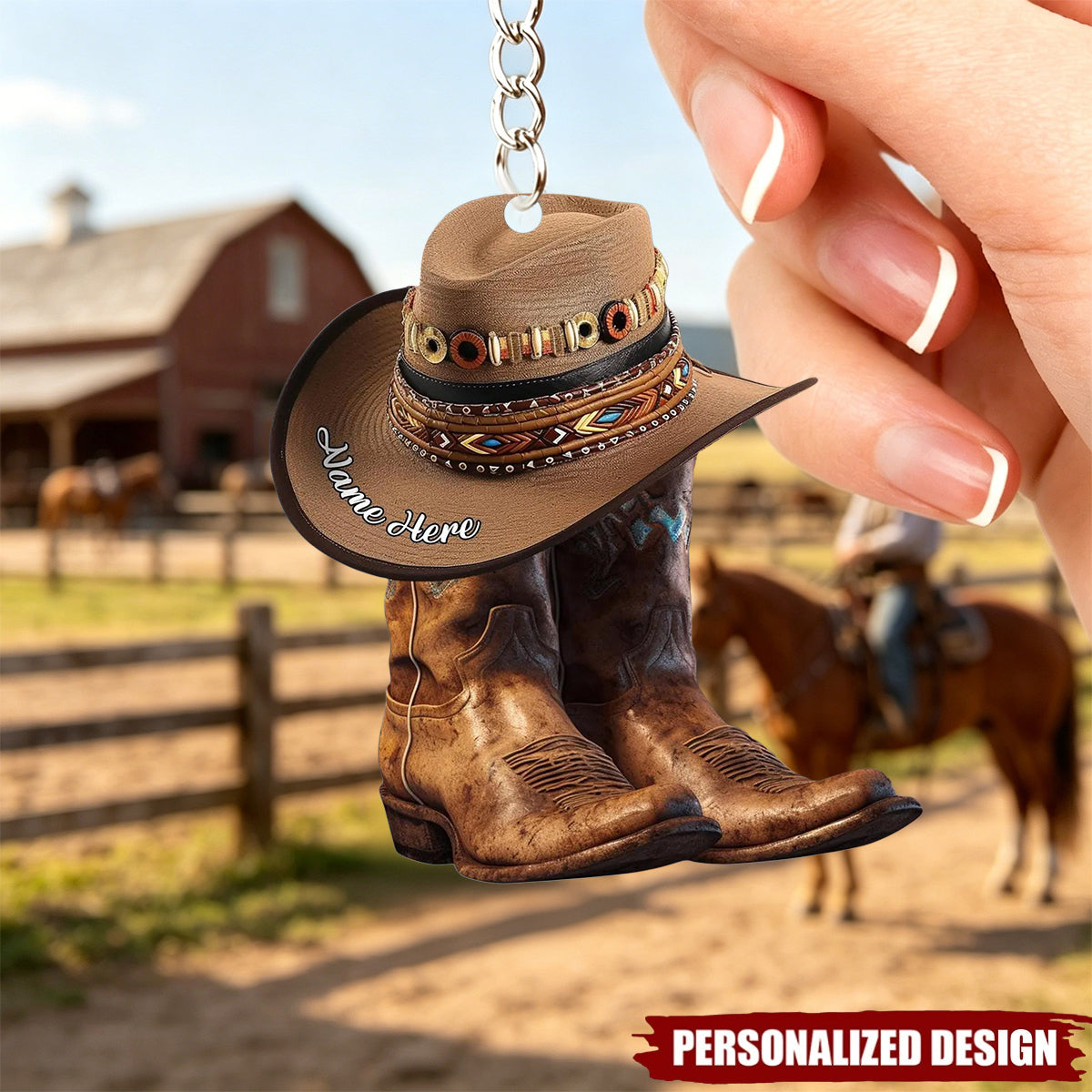Personalized Cowboy Boots & Hat Acrylic Keychain