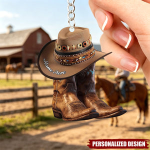 Personalized Cowboy Boots & Hat Acrylic Keychain