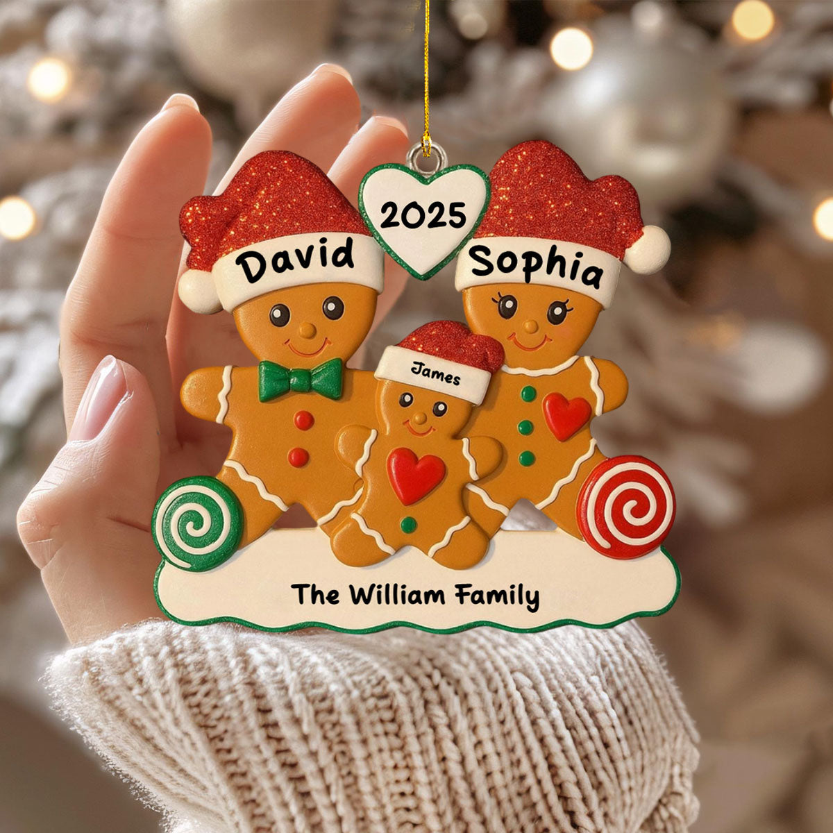 Our First Christmas - Custom Gingerbread Family Wooden Ornament