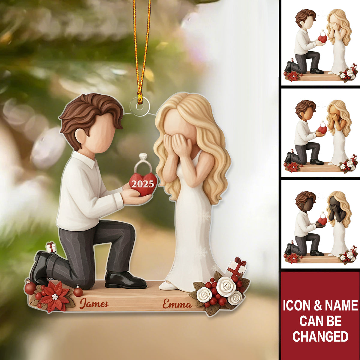 Personalized Engaged Ornament For Couples, Gift For Newlyweds
