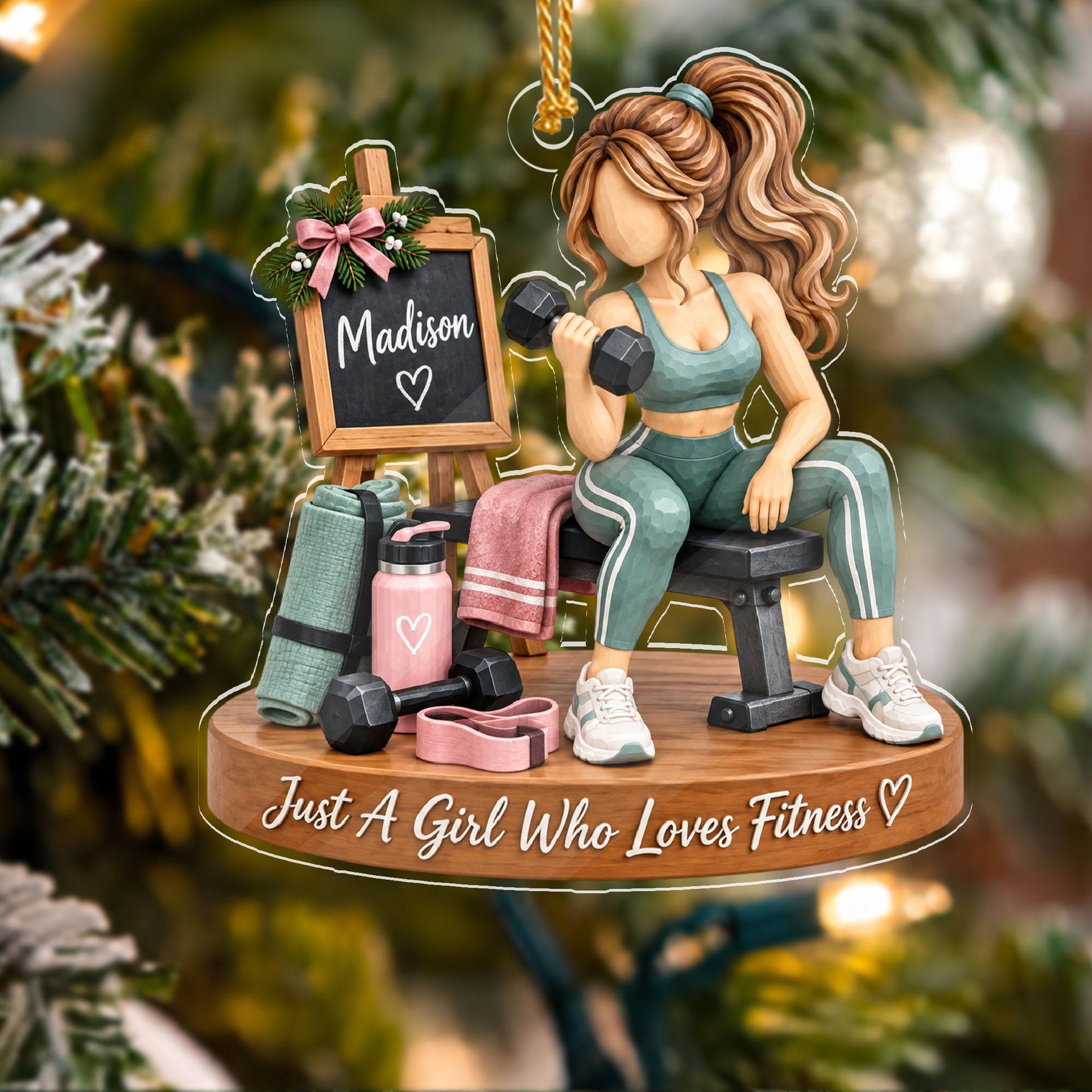 Personalized Fitness Girl Ornament, Workout Keepsake For Active Women