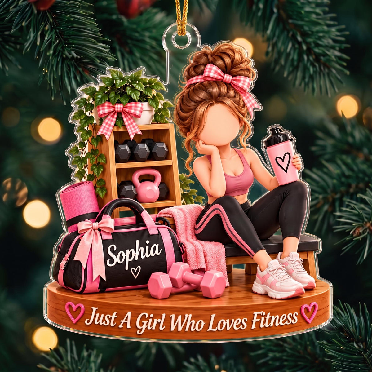 Personalized Fitness Girl Ornament, Custom Fitness Lover Christmas Gift