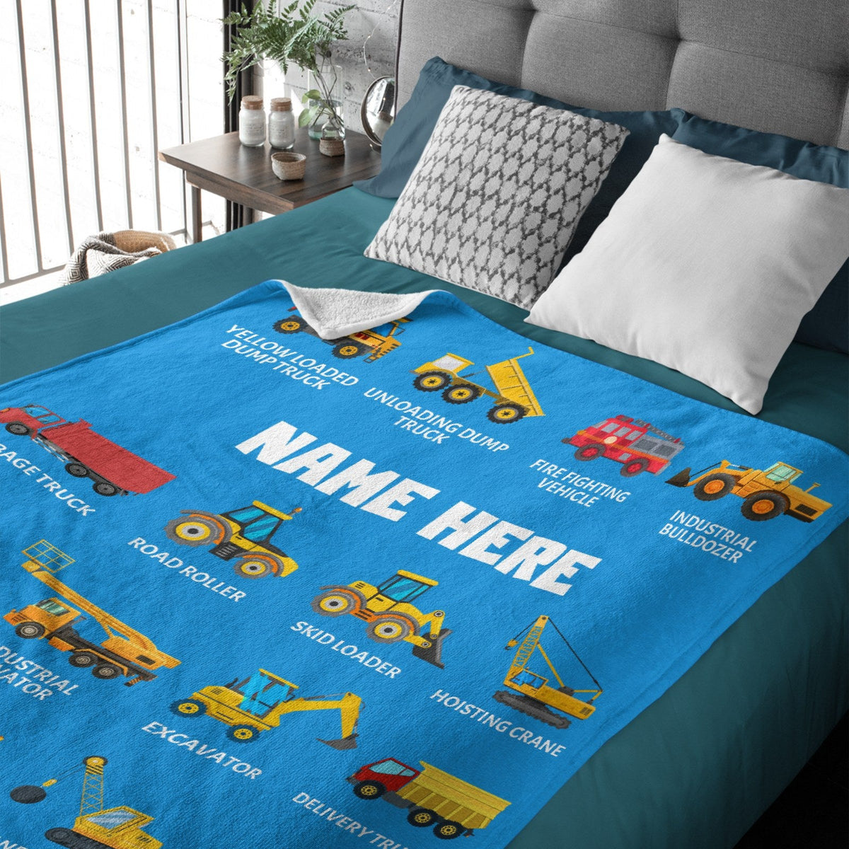 Personalized Construction Baby Blanket - Boys Gift