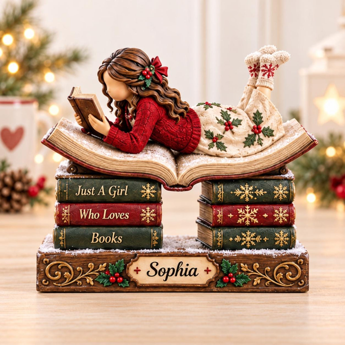 Custom Just A Girl Who Loves Books Wooden Block, Book Lover Gift
