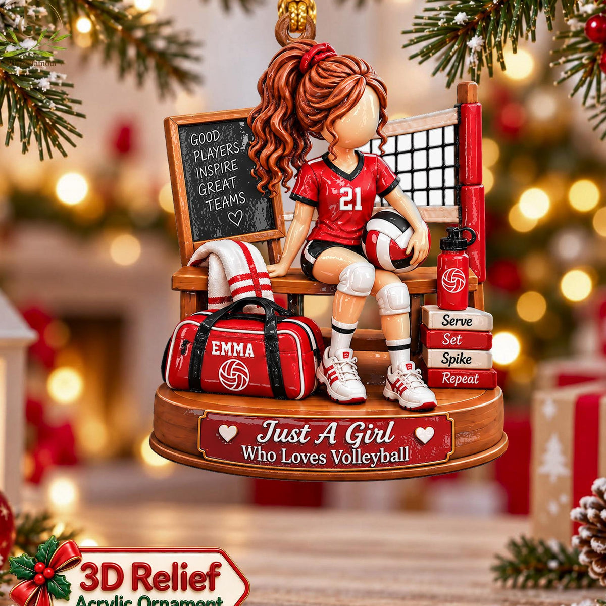 Personalized Volleyball Girl Ornament, Custom Name Volleyball Player Gift