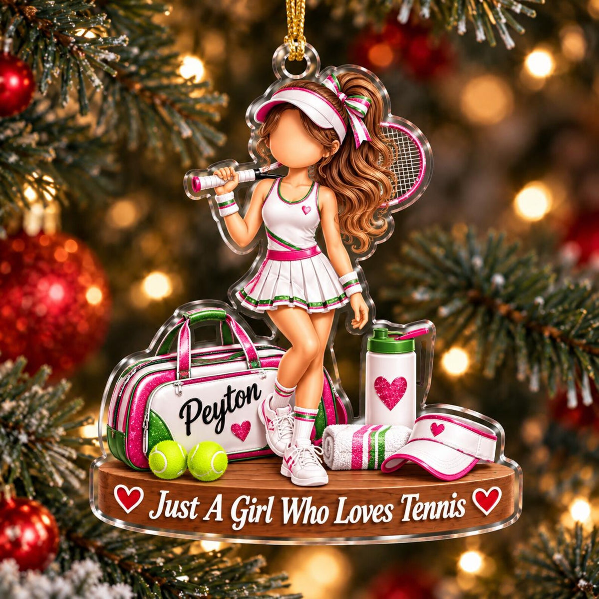 Personalized Tennis Girl Ornament, Custom Name Tennis Player Christmas Gift