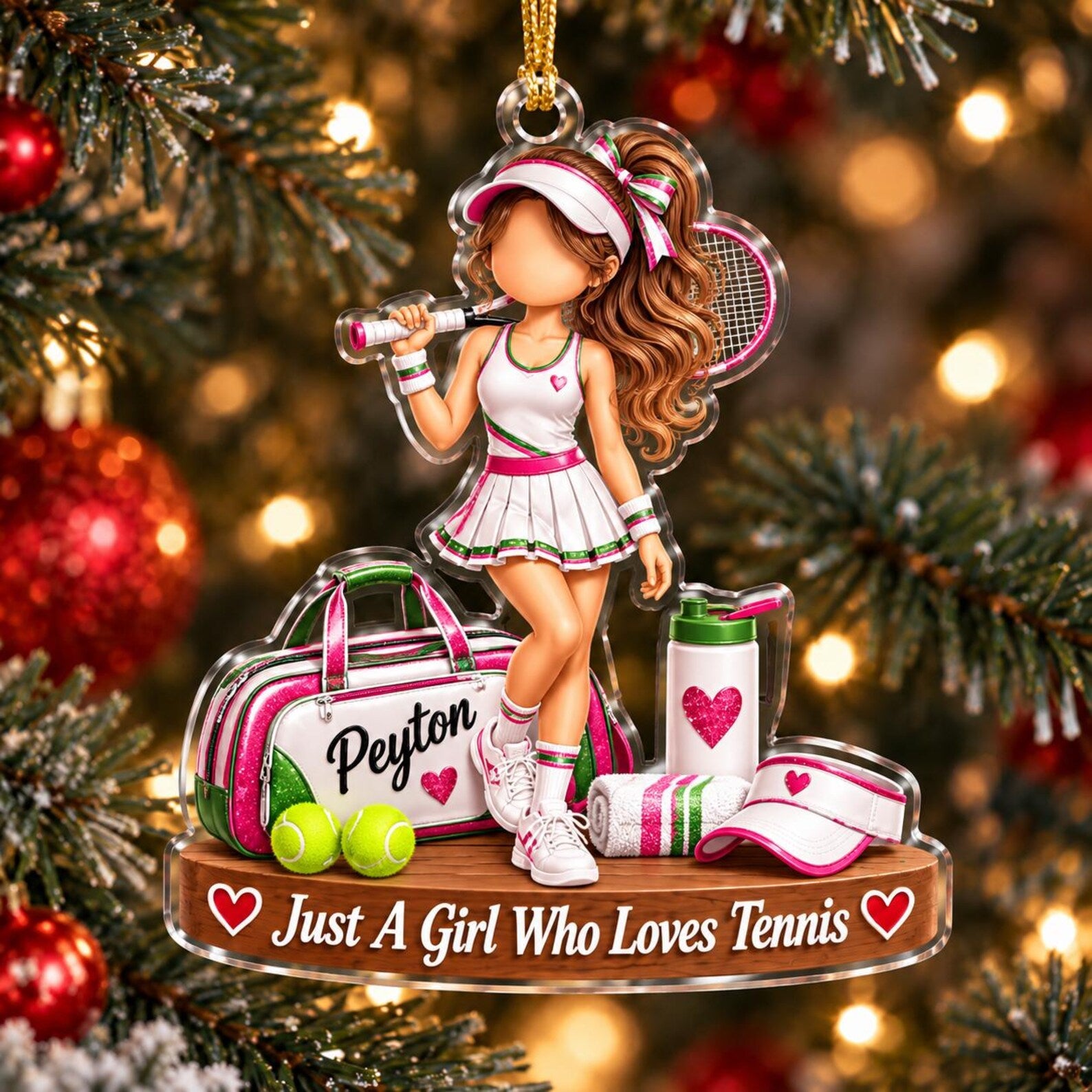 Personalized Tennis Girl Ornament, Custom Name Tennis Player Christmas Gift
