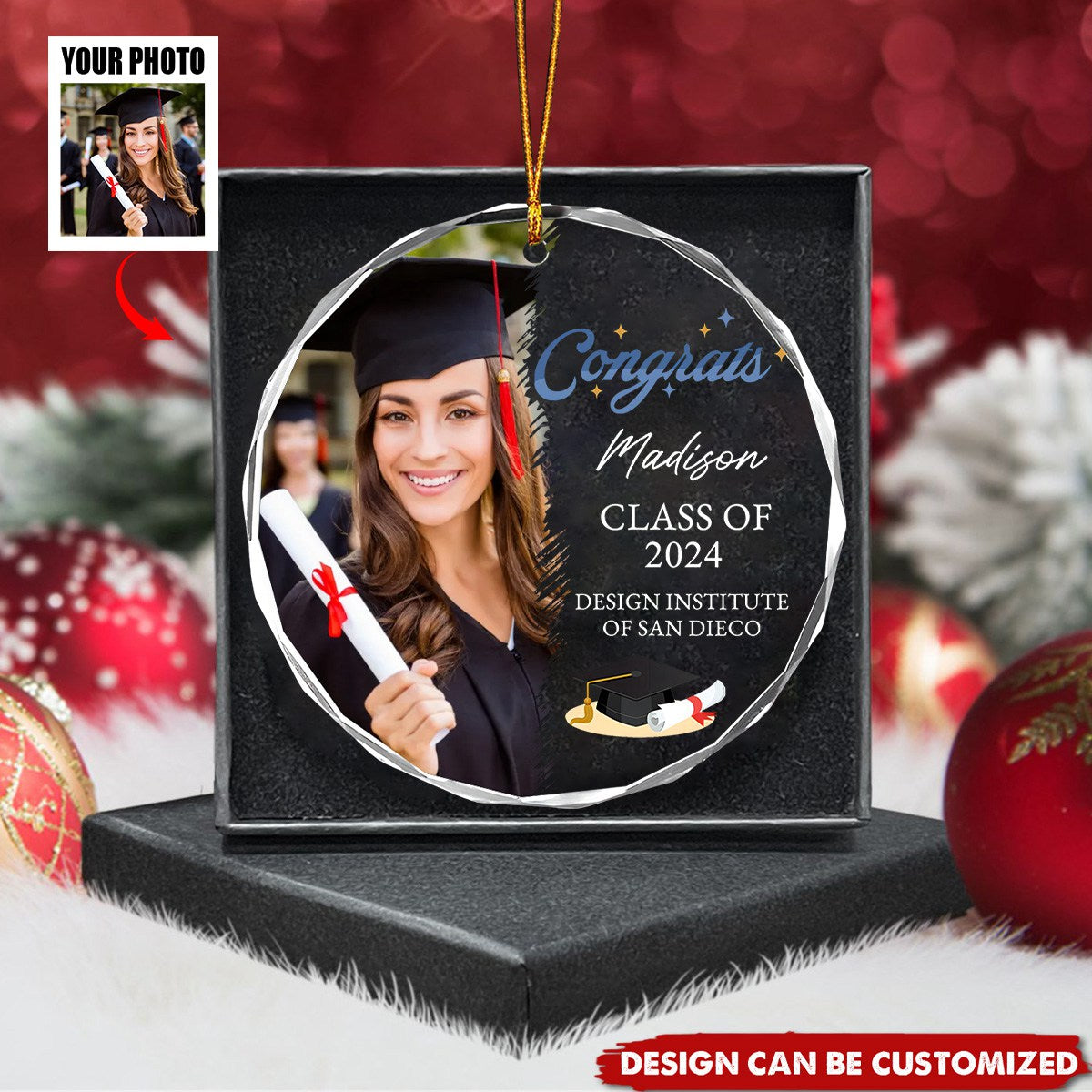 Personalized Congrats Graduation Photo Ornament, Class of 2024 2025 Ornament