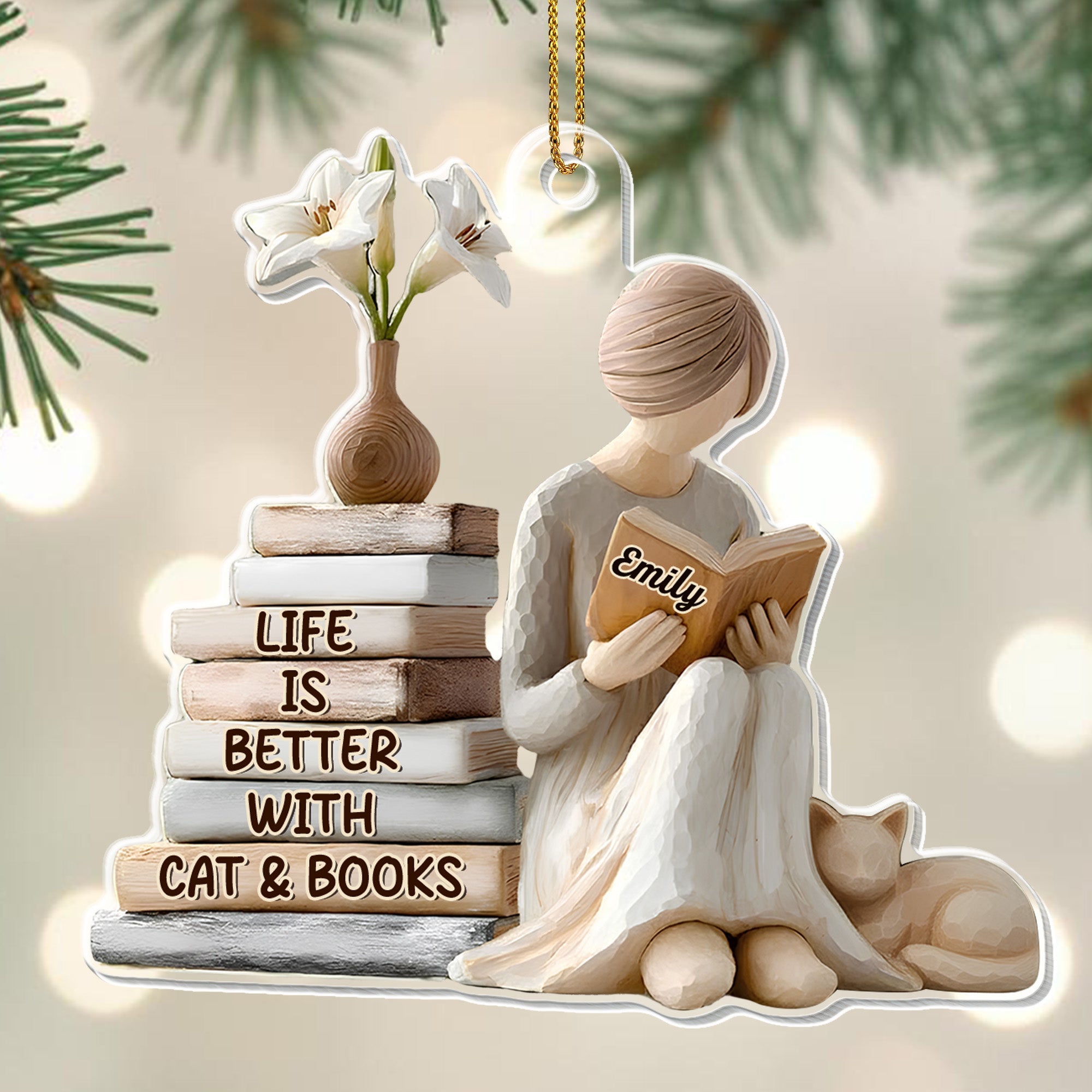Life Is Better With Cat & Books - Personalized Acrylic Ornament