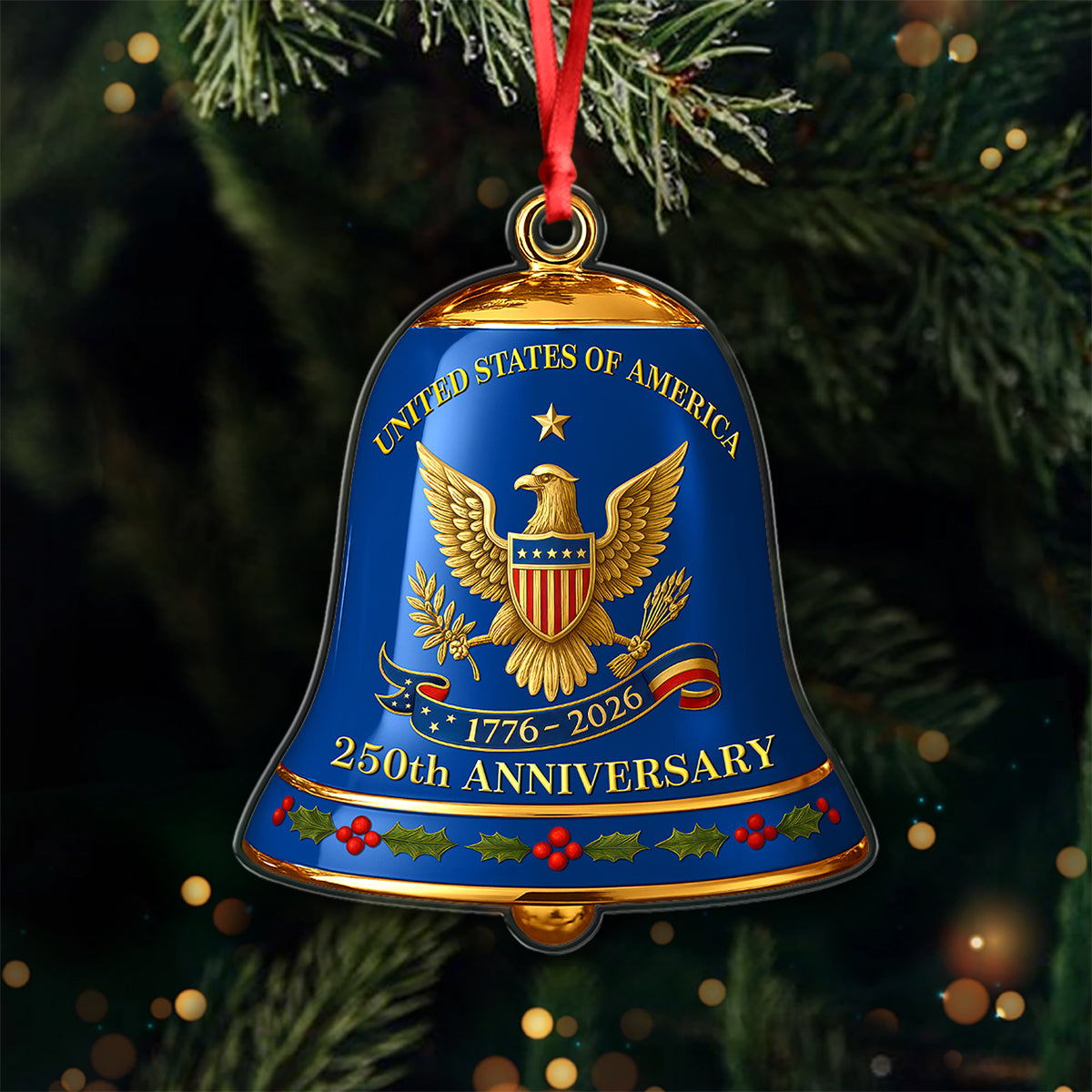 United State Of America 250th Anniversary Bell Acrylic Ornament