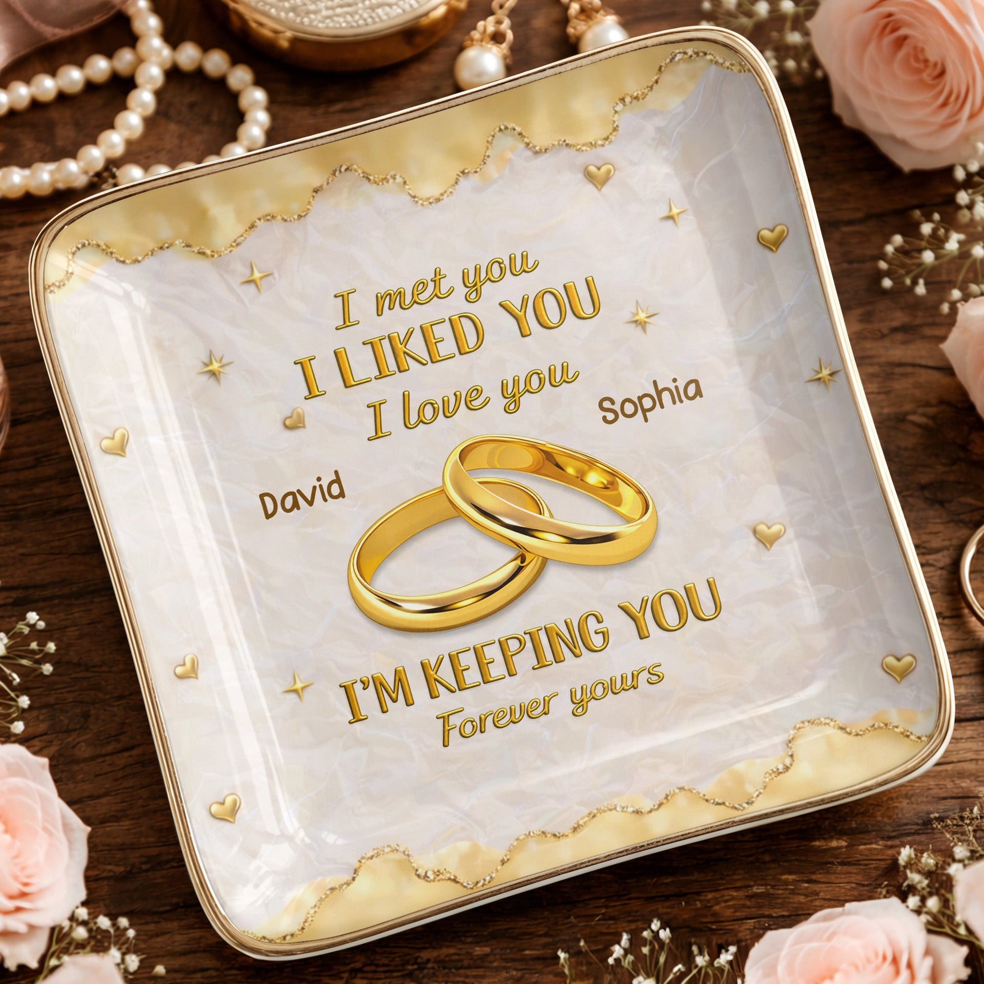 I Met You, I Liked You, I Love You, Personalized Jewelry Dish, Gift For Couples