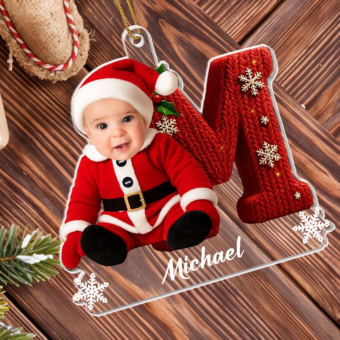 Capture The Magic, Babys First Christmas, Santa Outfit, Custom Acrylic Ornament