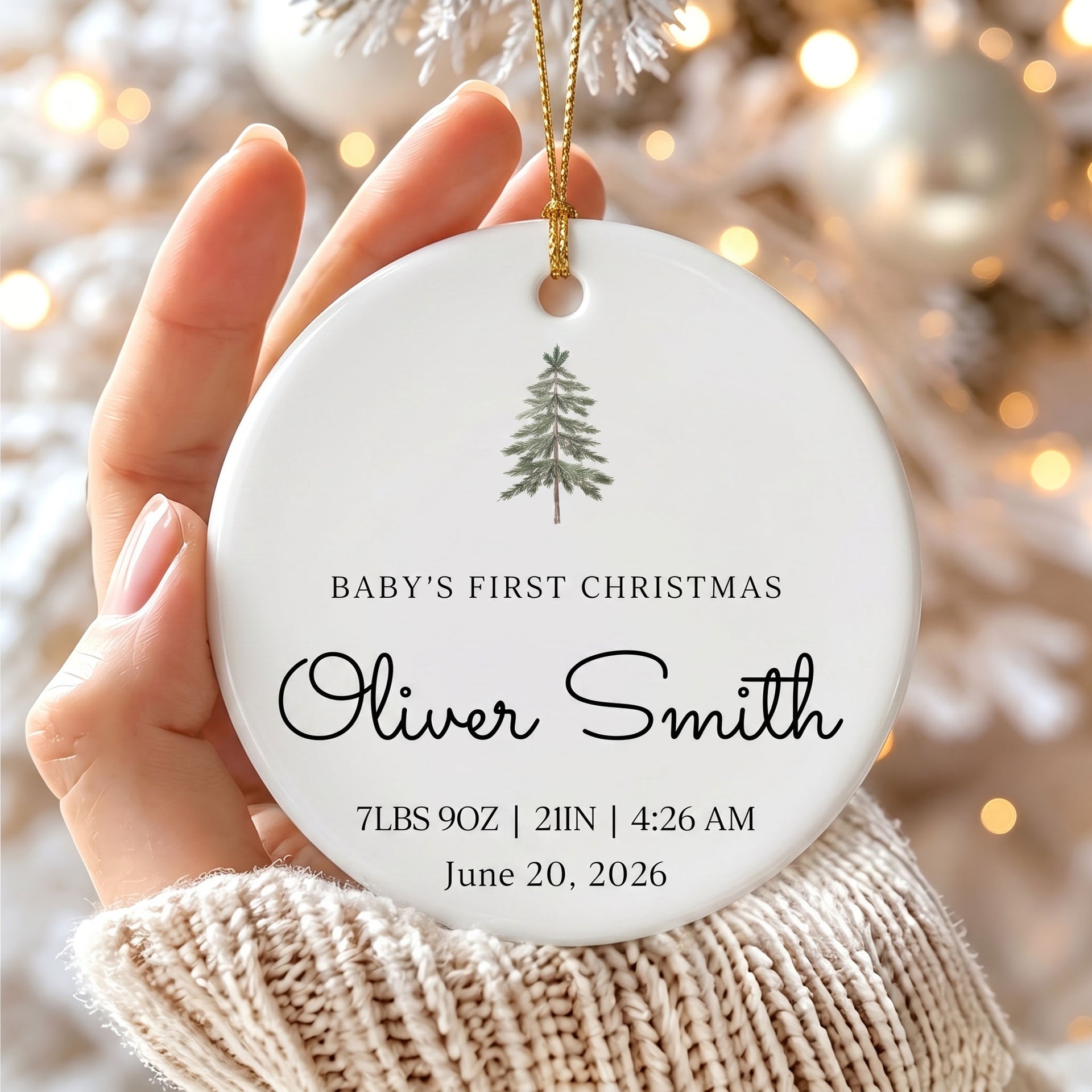 Personalized Newborn Baby Stats First Christmas Ornament