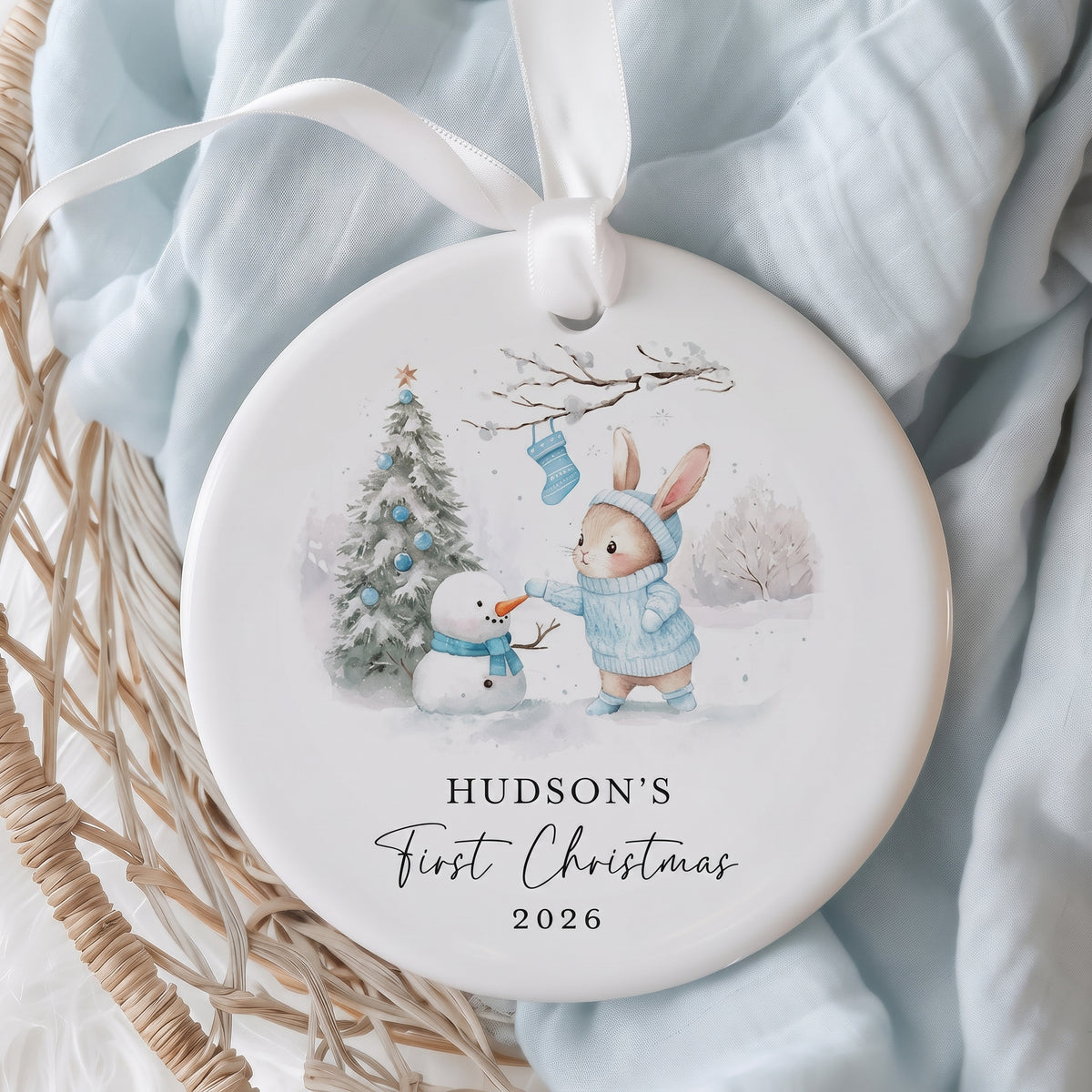 Personalized Rabbit Baby’s First Christmas Ornament