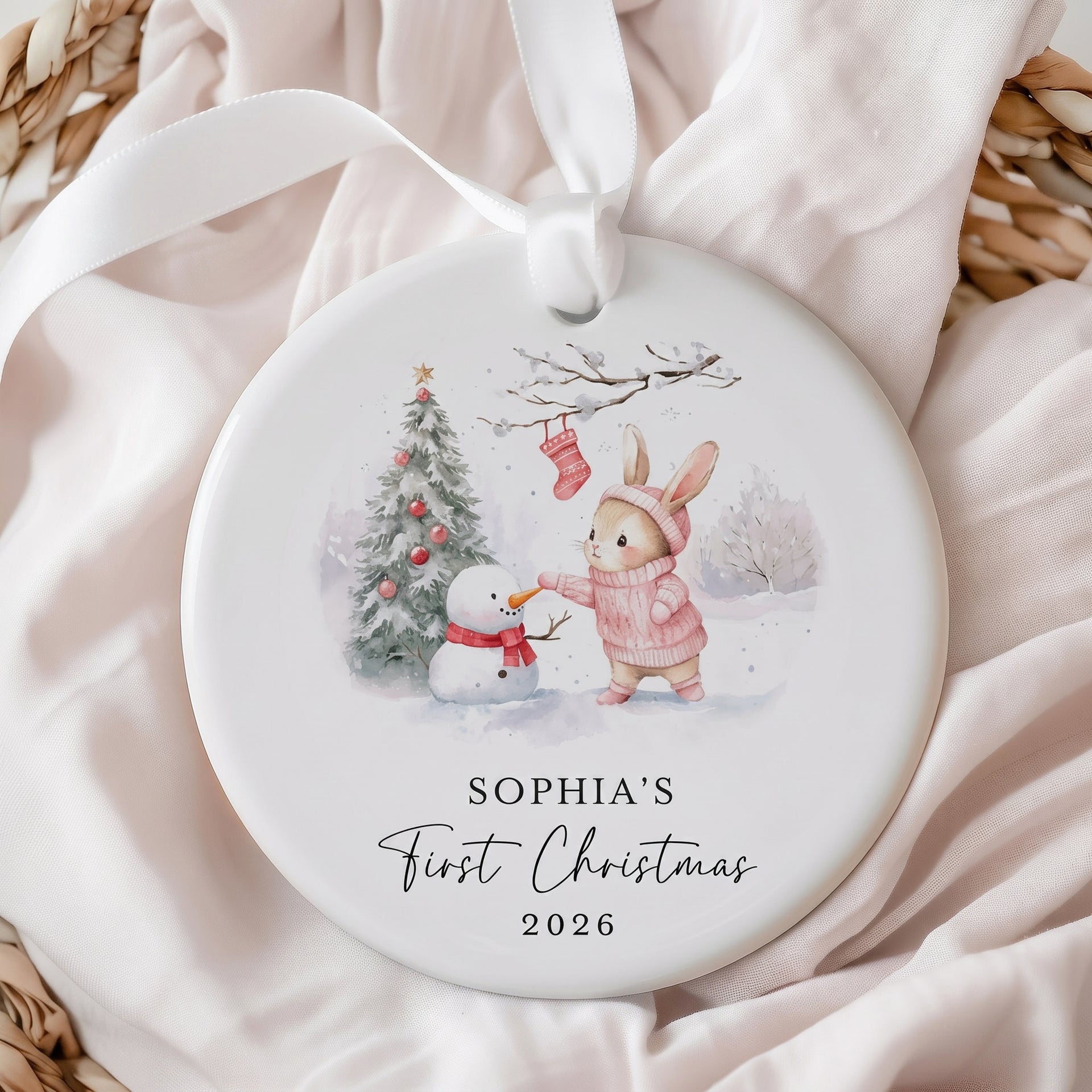 Personalized Rabbit Baby’s First Christmas Ornament