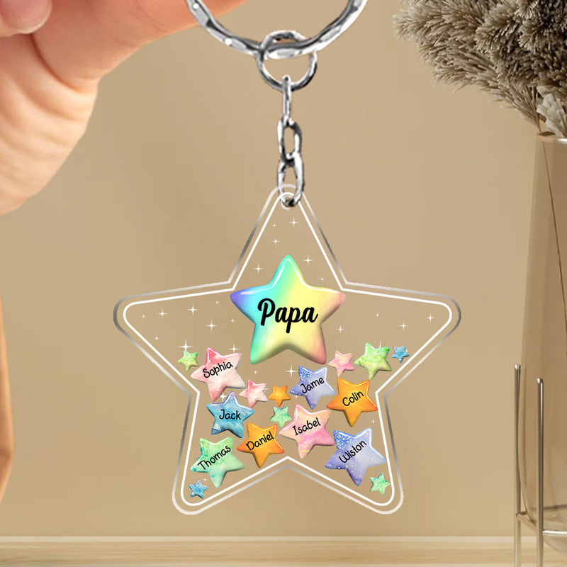 Colorful Rainbow Pastel Star Grandma Mom Kids Personalized Acrylic Keychain