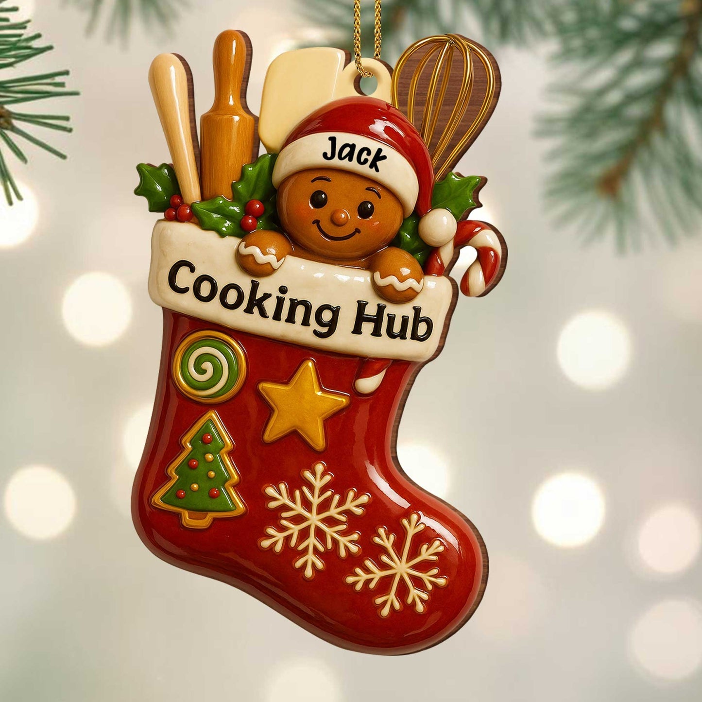 Cooking Hub Christmas Stocking With Utensils, Personalized Custom Acrylic Ornament
