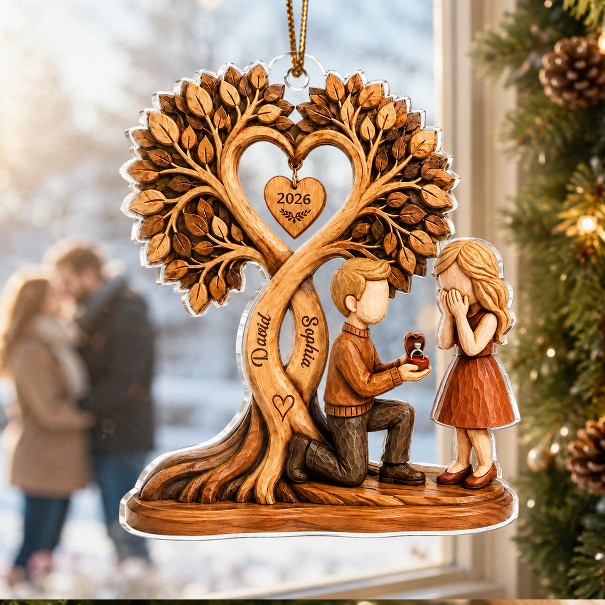 Couple Kissing Under Heart Tree - Personalized Acrylic Ornament