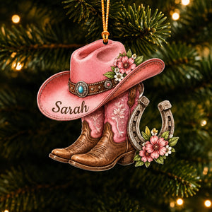 Personalized Name Cowgirl Hat Boots Christmas 2026 Ornament, Western Girl Gift