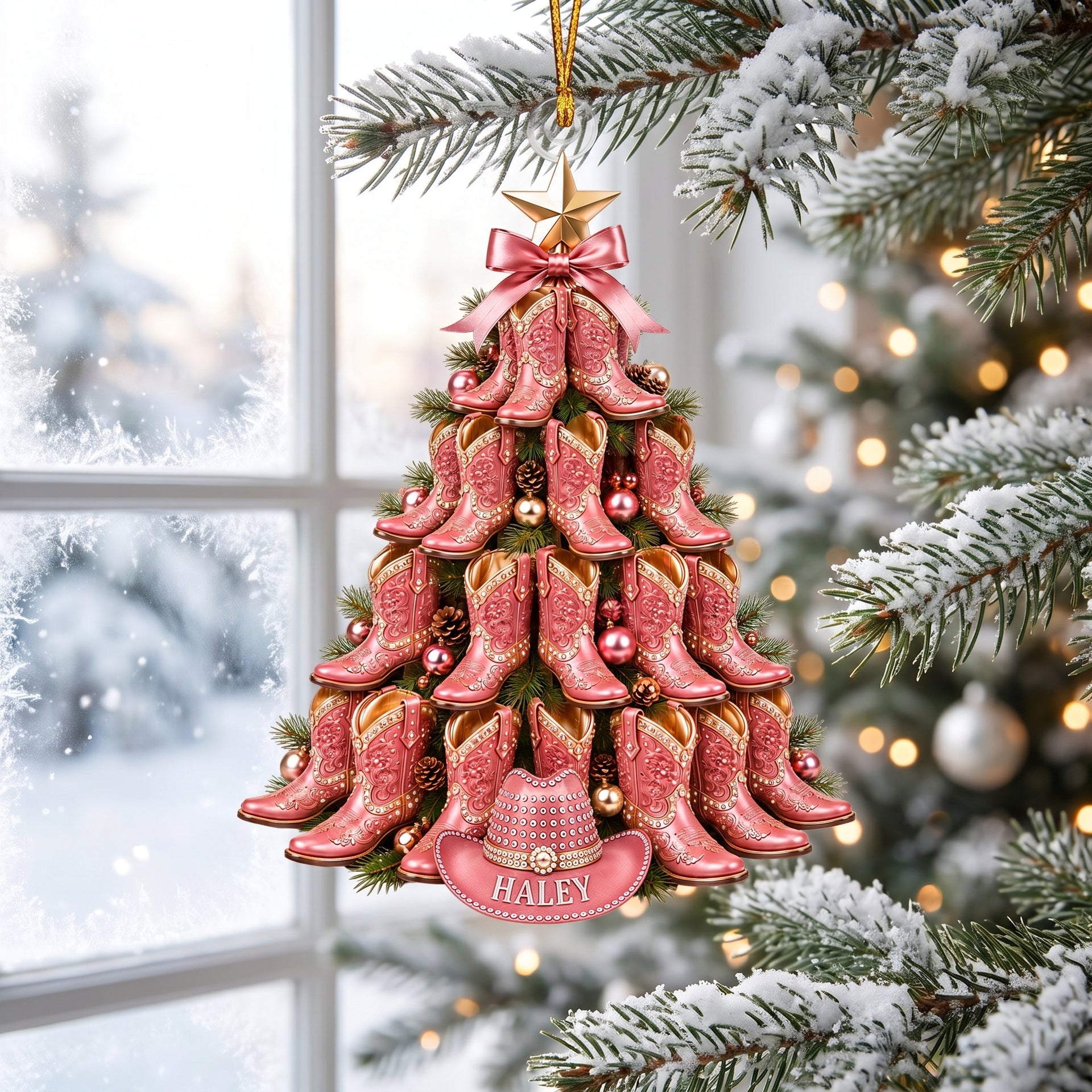 Custom Name Cowboy Christmas Ornament, Personalized Western Tree Decoration