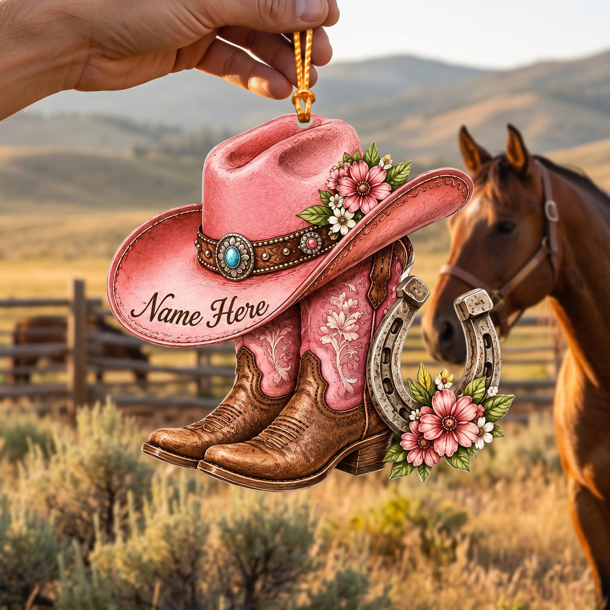 Personalized Name Cowgirl Hat Boots Christmas 2026 Ornament, Western Girl Gift