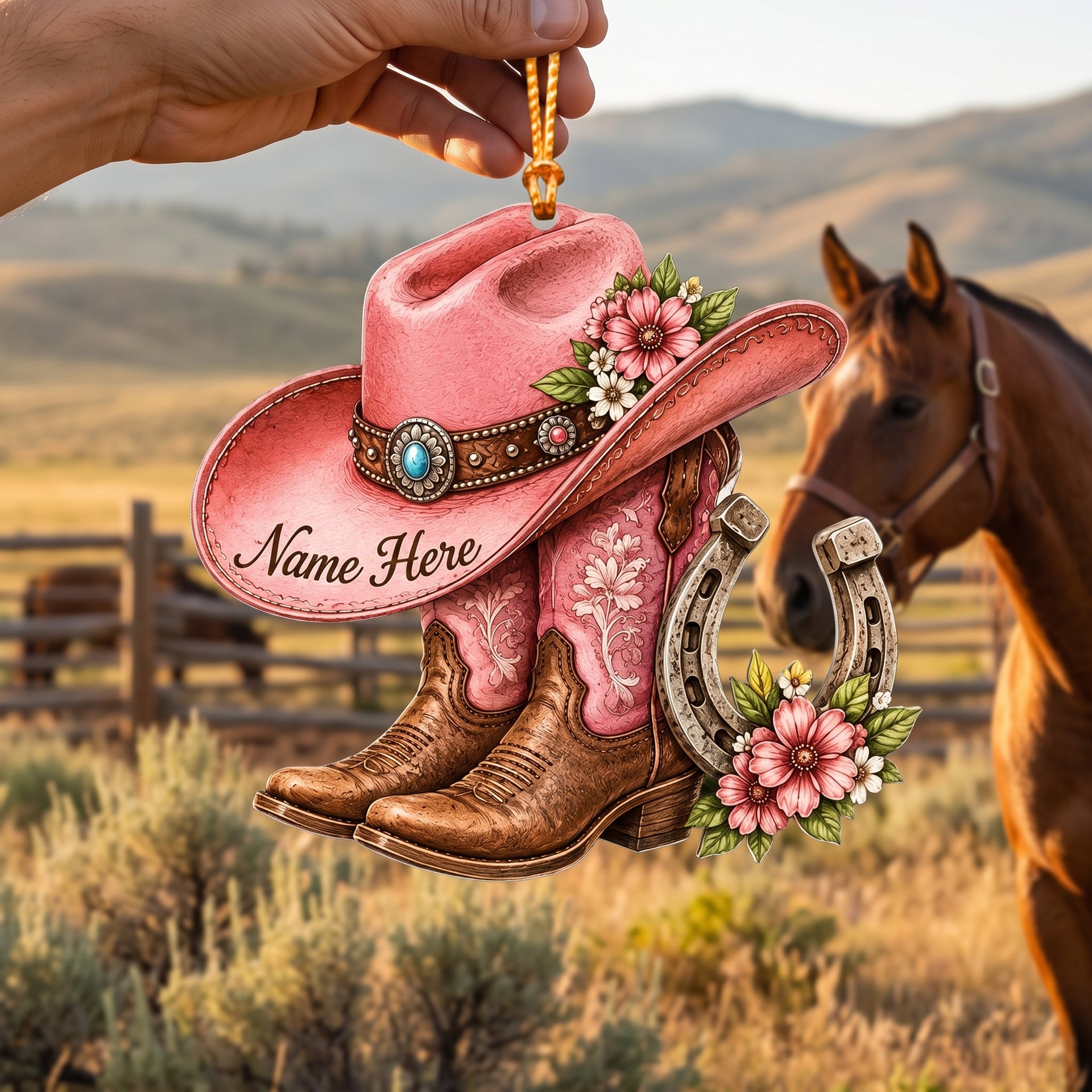 Personalized Name Cowgirl Hat Boots Christmas 2026 Ornament, Western Girl Gift