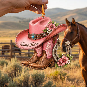 Personalized Name Cowgirl Hat Boots Christmas 2026 Ornament, Western Girl Gift