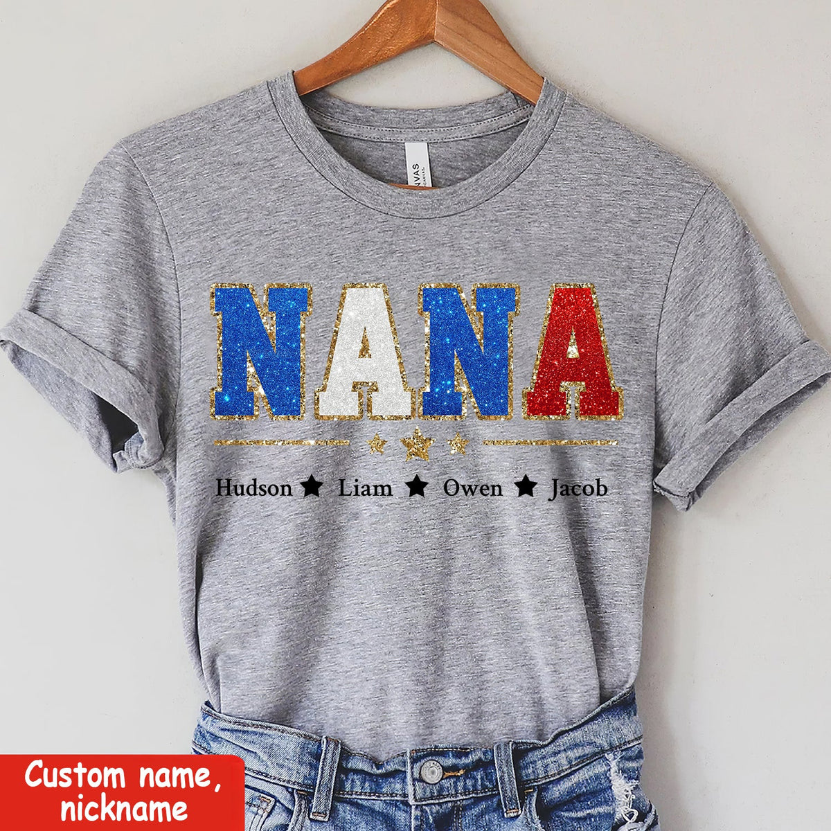 Custom Nickname 4th of July Personalized T-shirt Perfect Gift for Grandmas Moms Aunties