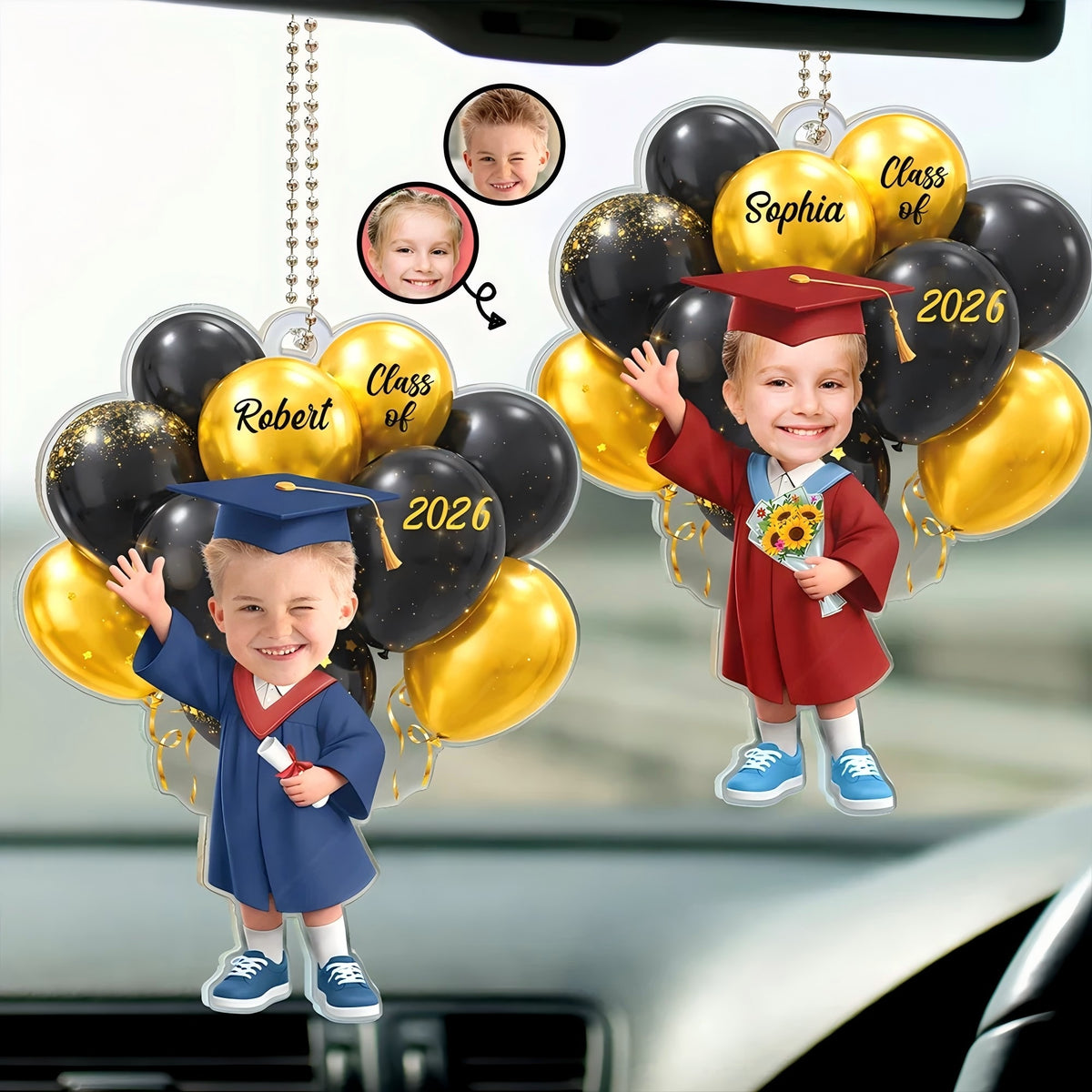Custom Photo 3D Effect Happy Graduation Kid - Personalized Acrylic Car Hanger