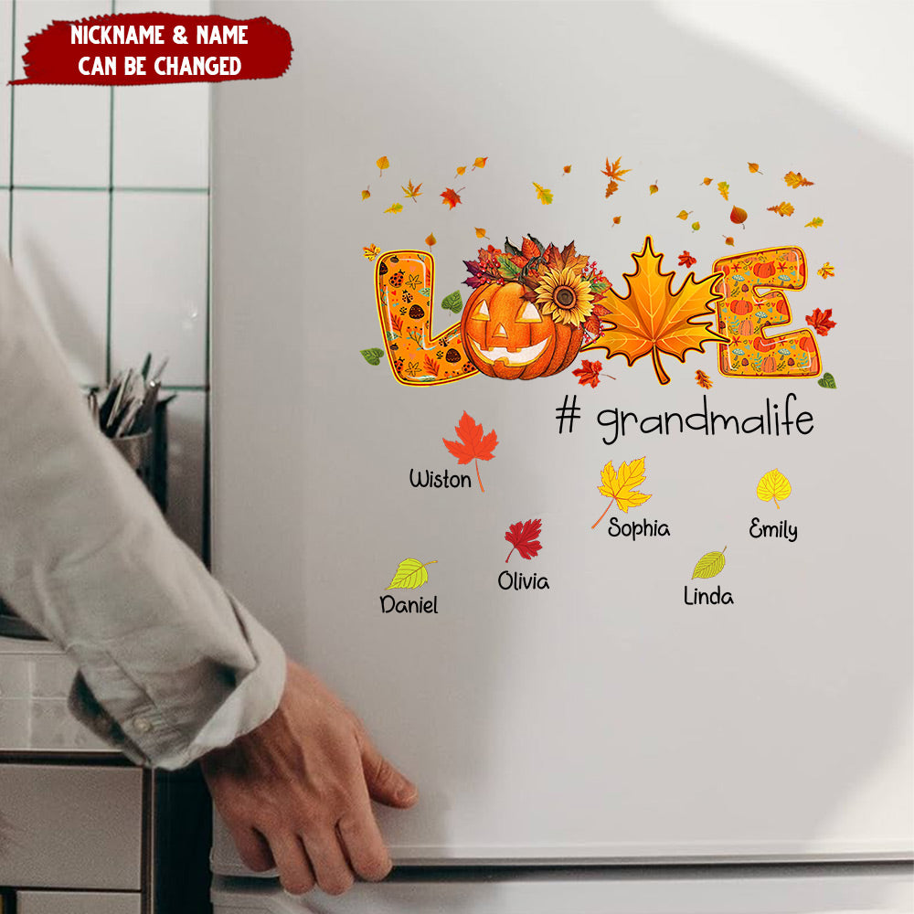 Love Grandma Life Pumpkin Fall Leaves Personalized Sticker