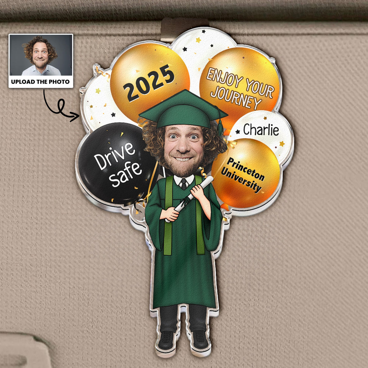 Drive Safely And Enjoy Your Journey Graduation Gift - Personalized Acrylic Photo Visor Clip