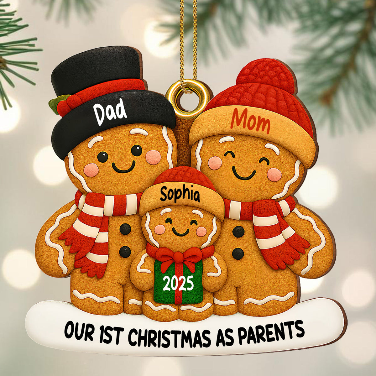Our 1st Christmas As Parents Gingerbread Family, Personalized Acrylic Ornament