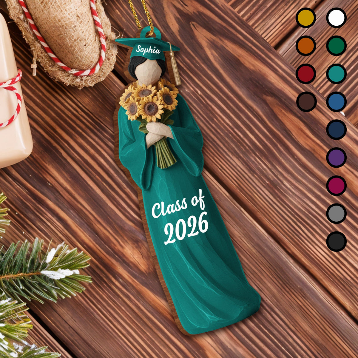 Graduation Cap And Flowers Class of Year,Custom Wood Ornament