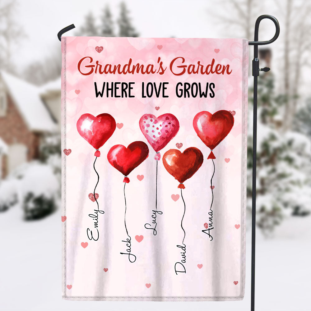 Grandma Mom's Garden Sweet Heart Balloon Kids, Where Love Grows Personalized Flag