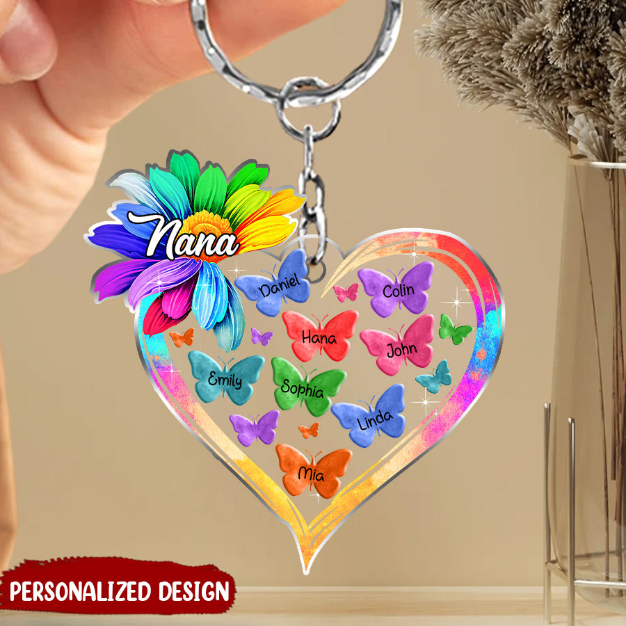 Colorful Rainbow Sunflower Grandma Auntie Mom Butterfly Kids Personalized Acrylic Keychain