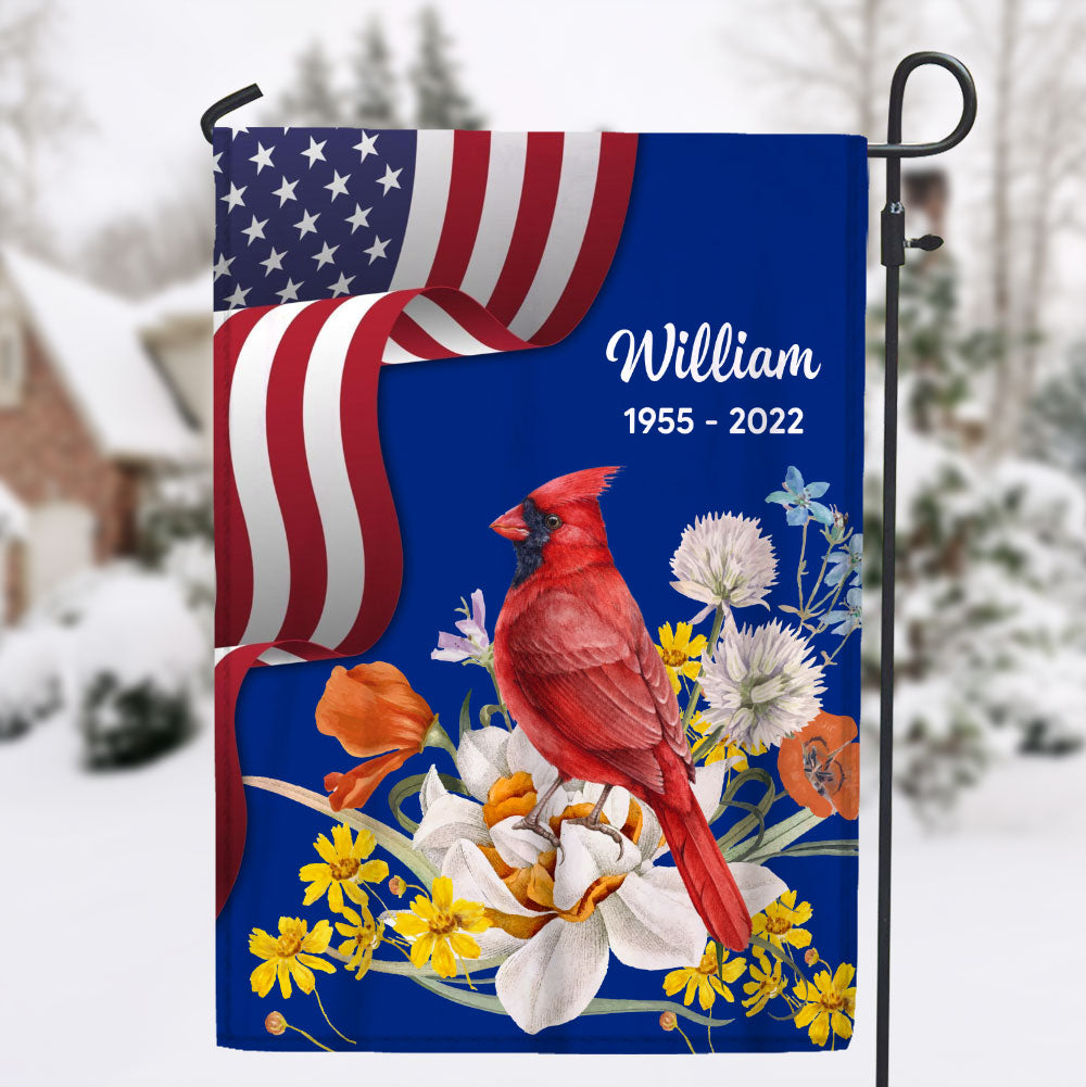 Memorial Red Cardinal American Flag 4th Of July Personalized Flag