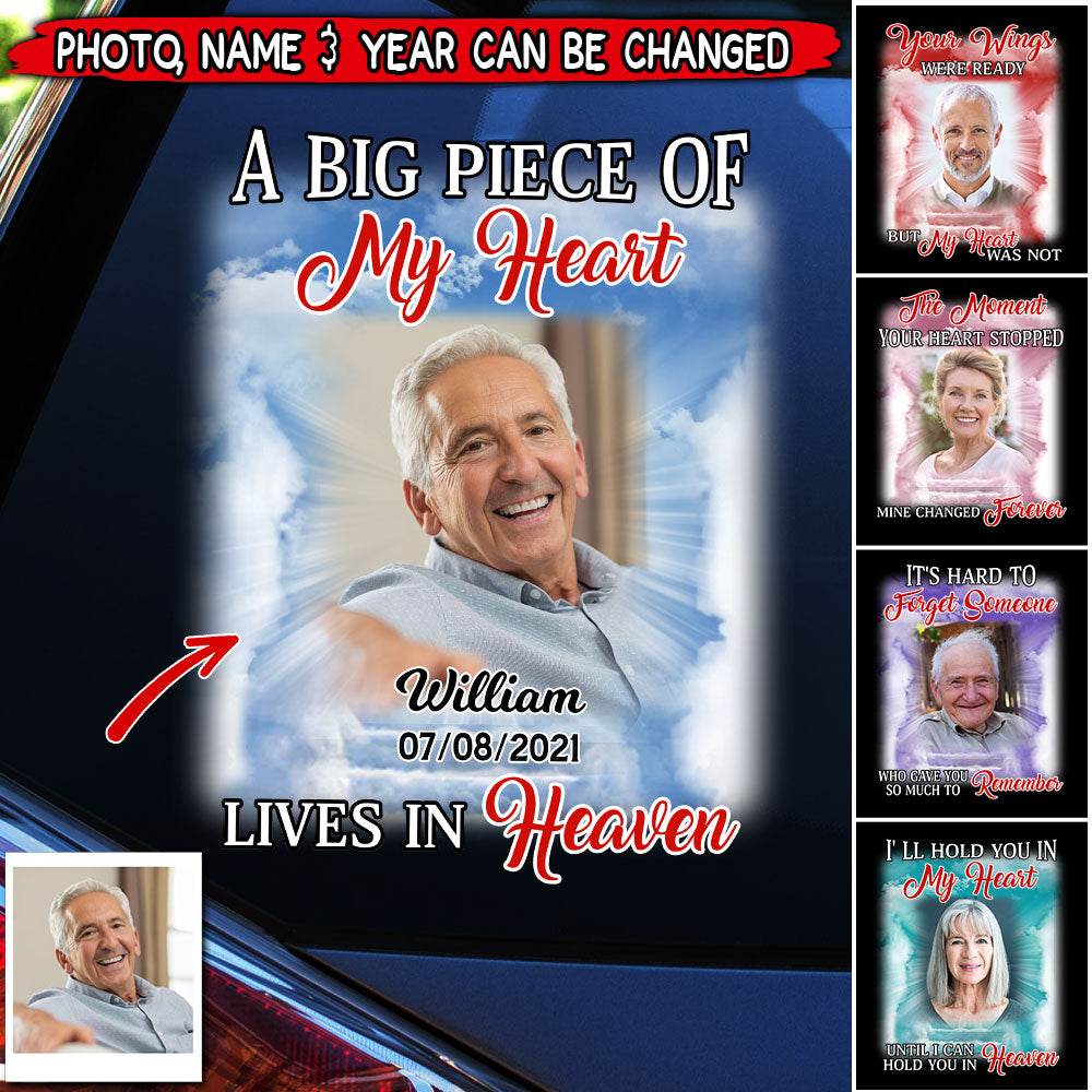 Memorial Upload Photo Gifts, A Big Piece Of My Heart Lives In Heaven Personalized Sticker Decal