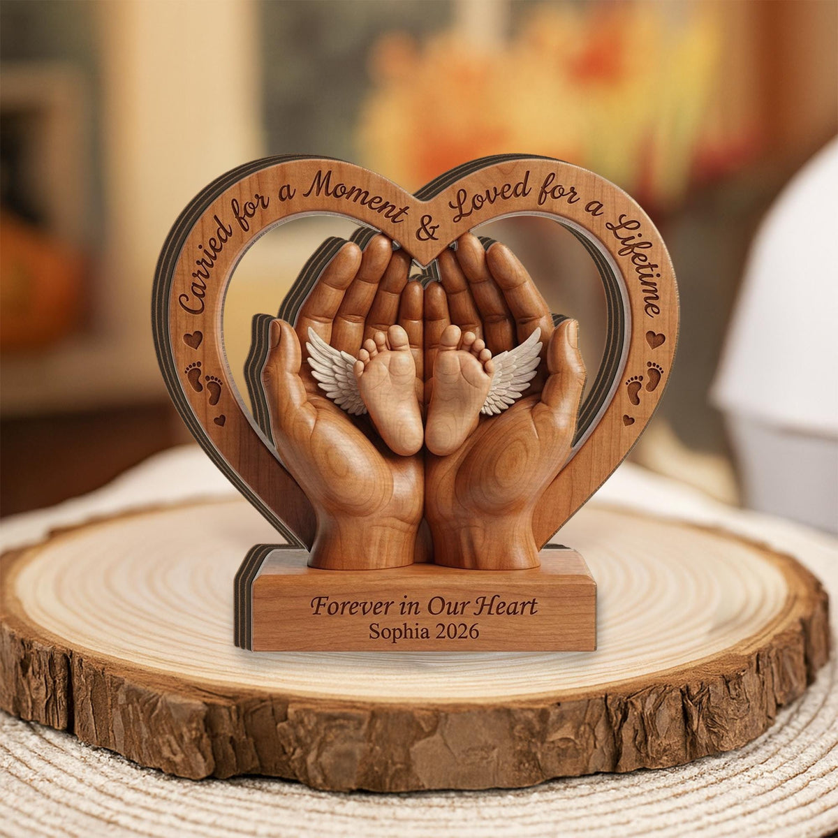 Personalized Baby Memorial Wooden Block, Angel Feet Miscarriage Keepsake