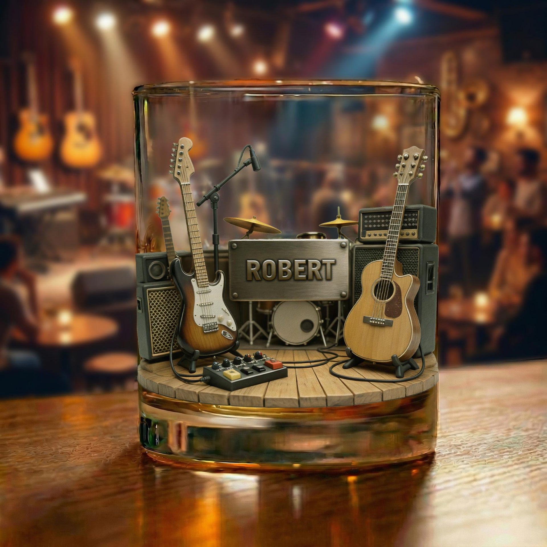 Custom Name Guitar Whiskey Glass, Gift for Music Lovers