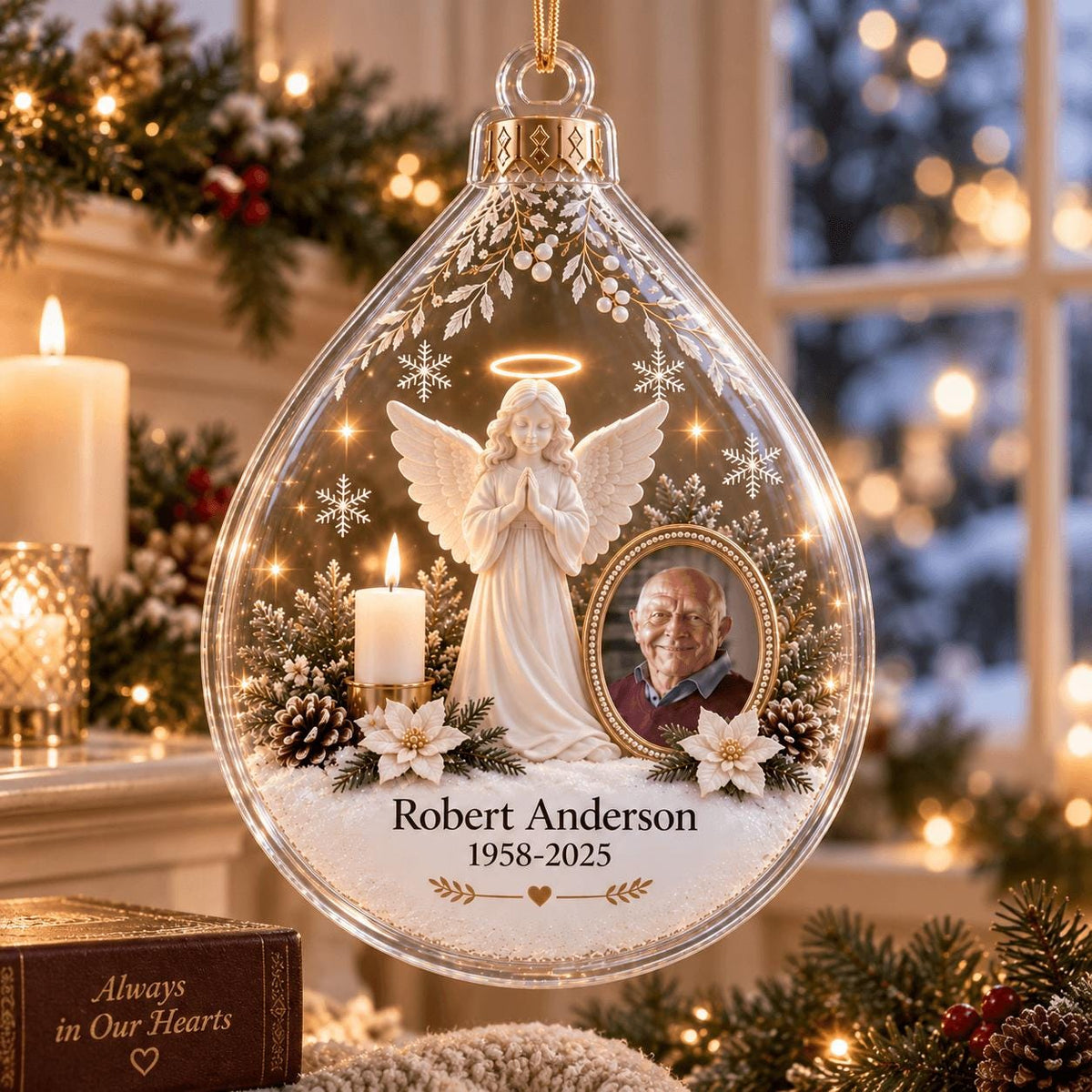 Personalized Memorial Angel Christmas Ornament, Custom Photo In Loving Memory Keepsake