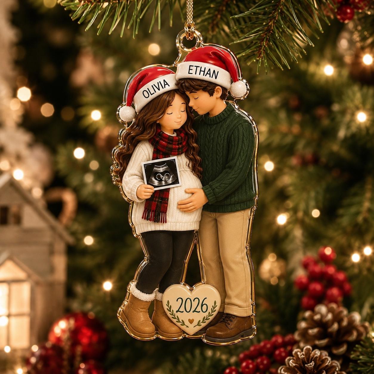 Personalized Pregnancy Christmas Ornament, Expecting Parents Gift, Baby Bump Keepsake
