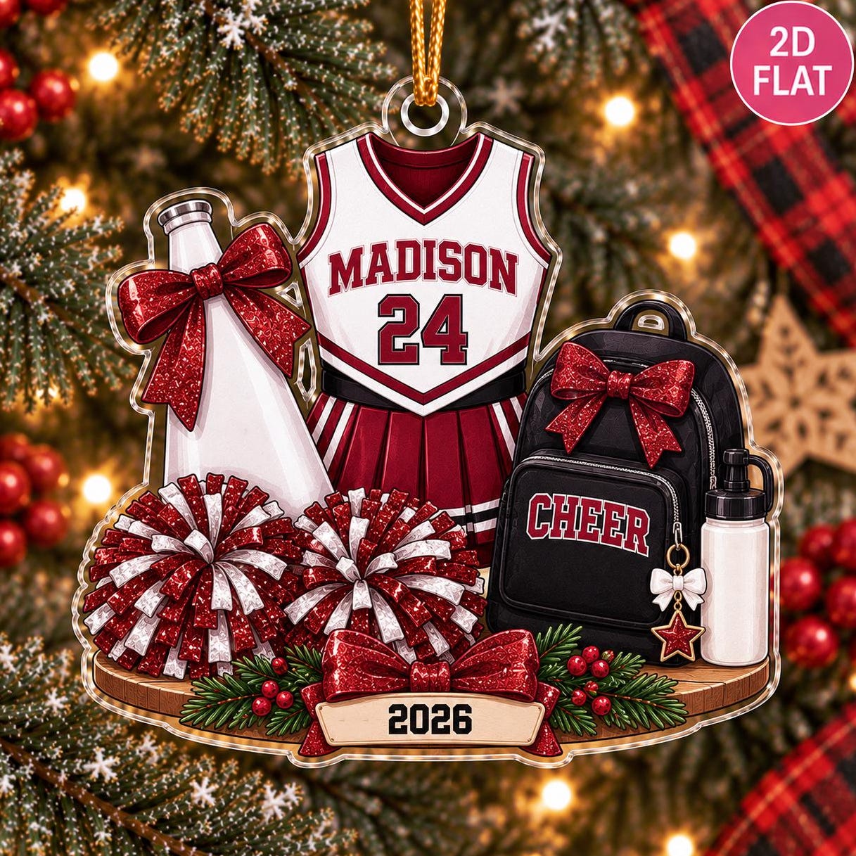 Personalized Cheerleader Uniform Christmas Ornament, Cheerleading Player Keepsake Gift